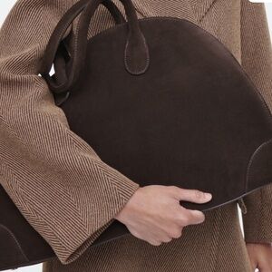 COS Dark Brown Suede Tote Bowling Bag